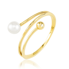 MINET Złoty pierścionek z kulką i naturalnymi perłami Au 585/1000 rozm. 19 - 1,75g