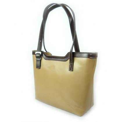 VERA PELLE TOREBKI SKÓRZANE NA RAMIĘ A4 BEŻ Z BRĄZEM V19TN