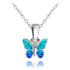 MINET Błyszczący naszyjnik srebrny MOTYL z niebieskim opalem