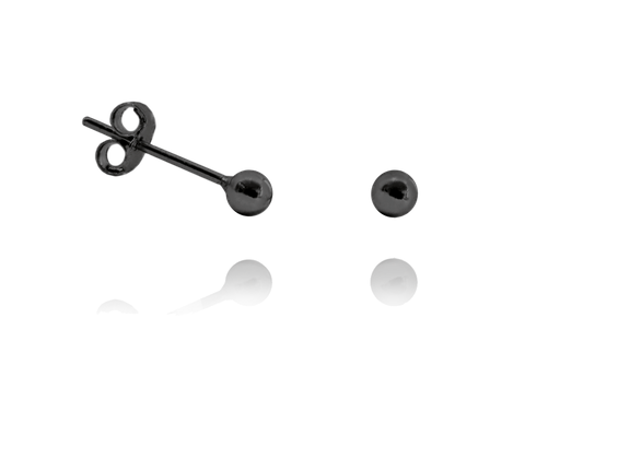MINET Kolczyki srebrne czarne KULKI MAŁE 3 mm