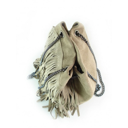 ZAMSZOWA LISTONOSZKA WOREK FRĘDZLE WŁOSKA SKÓRZANA BEŻOWA TOREBKA WL45T