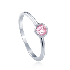 MINET Srebrny pierścionek kwiat z różową cyrkonią wielkość 14 cyrkoniami wielkość 45