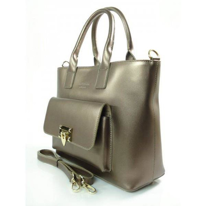 Kuferek złote okucia pojemny A4 Włoska torba do ręki Vera Pelle Miedziana K415BRO KEMER