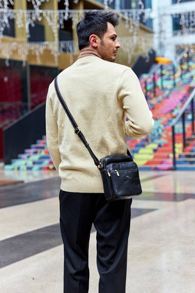 Pojemna, skórzana torba męska z kieszeniami