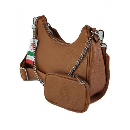 Włoska listonoszka, przewieszka ,Vera Pelle srebrne okucia ,szeroki pasek, Camel VP742C