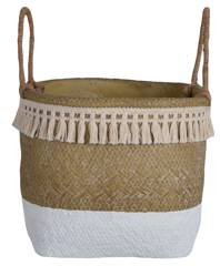 Doniczka ceramiczna boho beżowo-biała duża