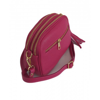 Listonoszka trzy komory frędzelek, złote okucia Vera Pelle Fuksja VP3KZFUK