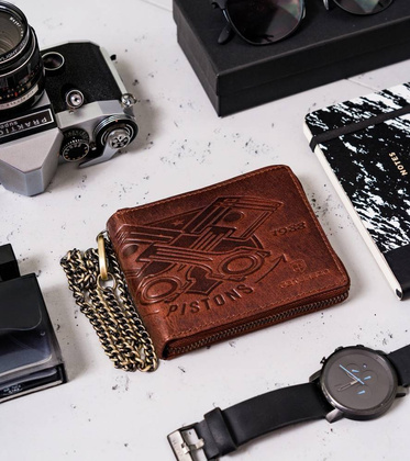 Duży, skórzany portfel męski z łańcuchem