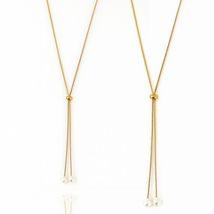 Naszyjnik stal szlachetna pozłacana 14k złotem, długi, regulowany perły NST2209