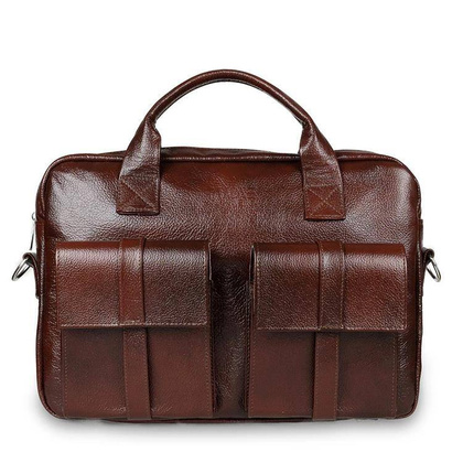 Skórzana torba męska na laptopa 15,6" ramię czekoladowa - Pavone Nero Rimini 2386 CZEK