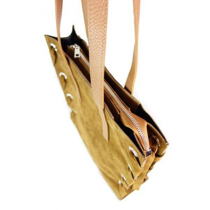 Zamszowa torba Shopper bag ,duży worek, kółka, Vera Pelle pojemny Camel WK745C KEMER