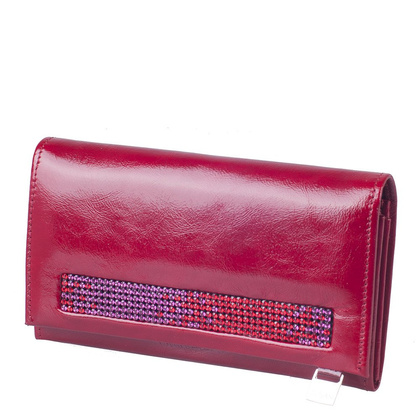 Portfel damski skórzany KEMER Swarovski Elements DV140 Czerwony - min. zamówienie 20 / 50 / 100 szt.
