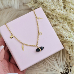 Naszyjnik stal szlachetna pozłacana 14k złotem kryształ górski NST1585CZ