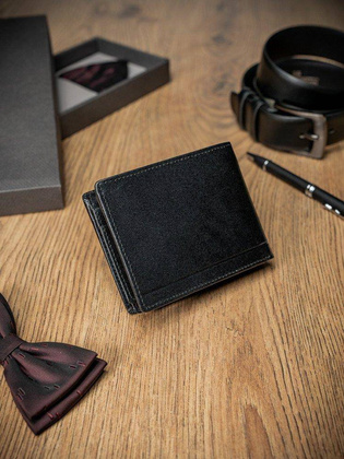Kompaktowy czarny portfel ze skóry naturalnej wysokiej jakości