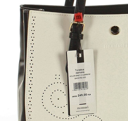 MONNARI Torebka kuferek z regulowanymi rączkami biały z czarnym - min. zamówienie 20 / 50 / 100 szt.