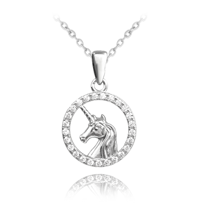 MINET Błyszczący dziecięcy srebrny naszyjnik JEDNOROŻEC z białymi cyrkoniami