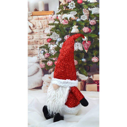 Brokatowy skrzat dekoracyjny 50 cm czerwony