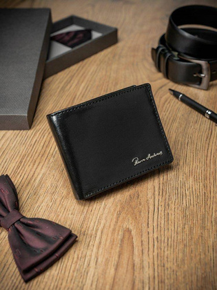 Skórzany portfel męski w wersji poziomej z membraną rfid stop