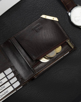 Portfel męski ze złotym akcentem Rovicky Brązowy