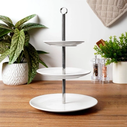 Patera porcelanowa 3-poziomowa biała 25 cm