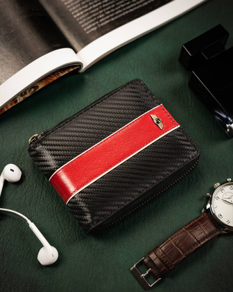 Skorzany sportowy portfel na zamek