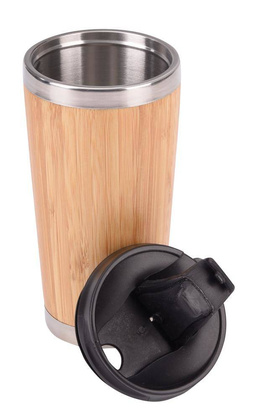 Podróżny kubek termiczny TAKE BAMBOO, brązowy, czarny, srebrny