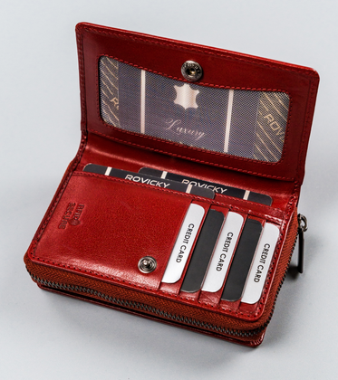 Pionowy portfel damski z bawolej skóry, zamykany na zatrzask, rfid