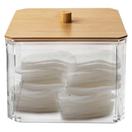 Pojemnik na płatki kosmetyczne waciki z bambusową pokrywką