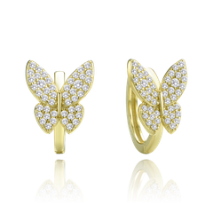 MINET Pozłacane kolczyki srebrne motyle z białymi cyrkoniami