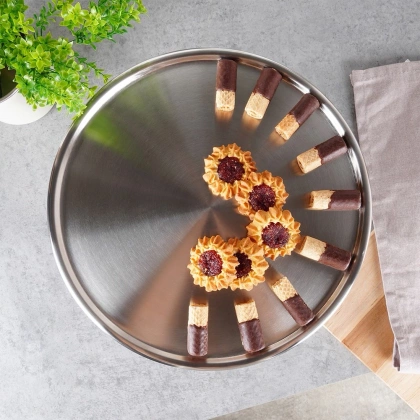 Patera stalowa na nóżce tortownica taca na tort ciasto 33 cm