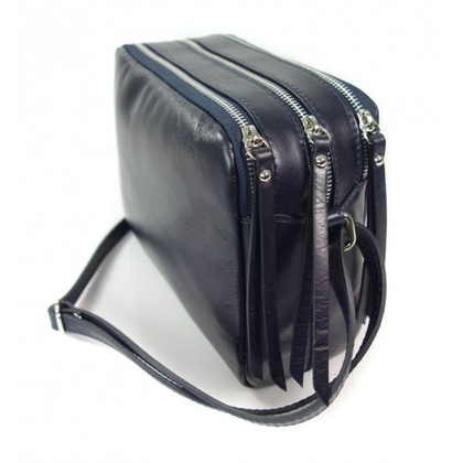 Duża włoska listonoszka trzy komory A5 vera pelle srebrne okucia granatowa VP333BS2