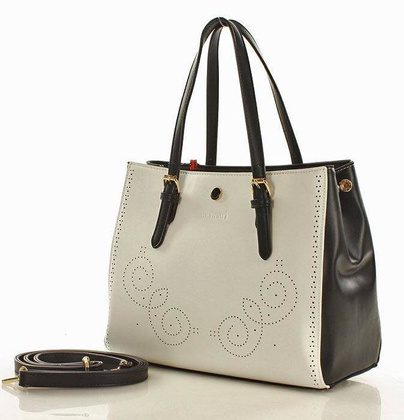 MONNARI Torebka kuferek z regulowanymi rączkami biały z czarnym - min. zamówienie 20 / 50 / 100 szt.