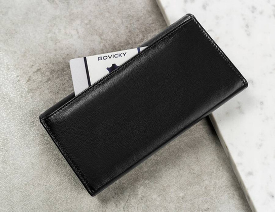 Skórzany, damski portfel na zatrzask z systemem rfid