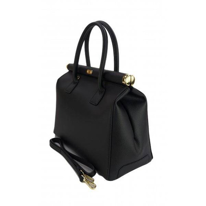 Duży kufer- torba kłódka A4 Włoska Vera Pelle , Czarna AL35N