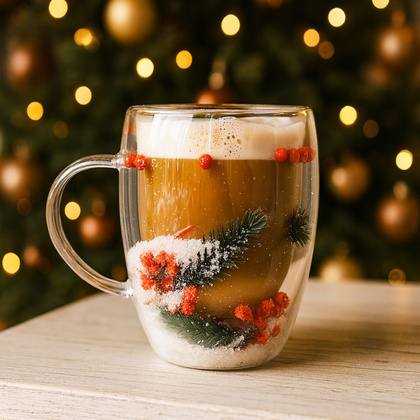 Szklanka termiczna z kwiatami w środku, akcenty świąteczne, śnieg 300 ml 1szt SZK198