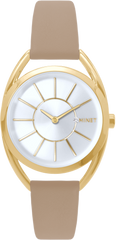 MINET Srebrno-złote damski zegarek ICON GOLD z beżowym skórzanym paskiem
