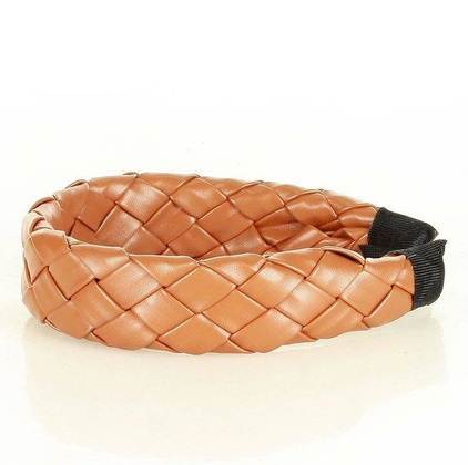 Wyplatana opaska ozdobna na włosy skóra ekologiczna boho brąz camel MAZZINI - min. zamówienie 20 / 50 / 100 szt.