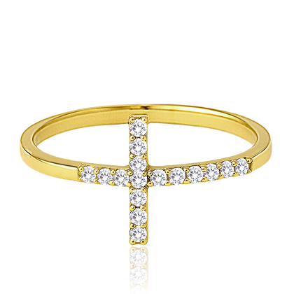 MINET Złoty pierścionek krzyż z białymi cyrkoniami Au 585/1000 rozm. 20 - 1,25g
