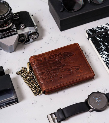 Duży, skórzany portfel męski z łańcuchem
