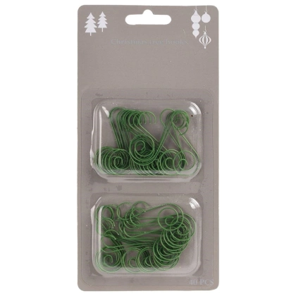 Haczyki do zawieszenia bombek metalowe zielone zestaw 40 szt.