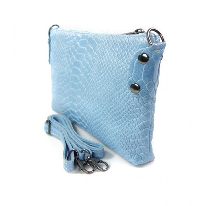 Skórzana włoska listonoszka ,wężowa skórka,frędzelki błękitna LP149BC