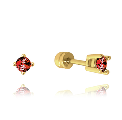 MINET Złote kolczyki wkrętki z czerwonymi cyrkoniami Au 585/1000 1,15g