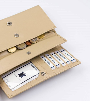 Skórzany portfel damski w orientacji poziomej na zatrzask — Rovicky