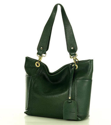 Skórzana torba damska w trapez na ramię sholder genuine leather bag - MARCO MAZZINI ciemny zielony - min. zamówienie 20 / 50 / 100 szt.