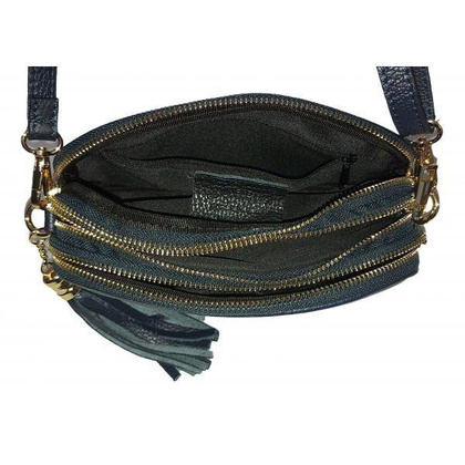 Listonoszka trzy komory frędzelek, złote okucia Vera Pelle Granatowa VP3KZBS