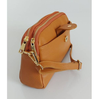 Włoska skórzana listonoszka ,dwie komory złote okucia Vera Pelle Camel VPG38C