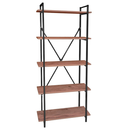 Regał z 5 półkami metalowy czarny MDF 72x25x170 cm