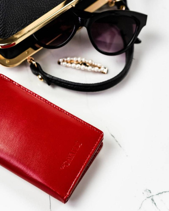 Skórzany portfel damski z dużą sekcją na karty płatnicze