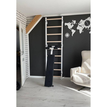 Drabinka gimnastyczna z drążkiem poręczą do ćwiczeń i ławeczką BenchK 313W