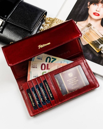 Lakierowany portfel damski z wężowym wzorem rfid